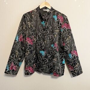 Units Y2K Retro Vintage Black Floral Blazer Size Large